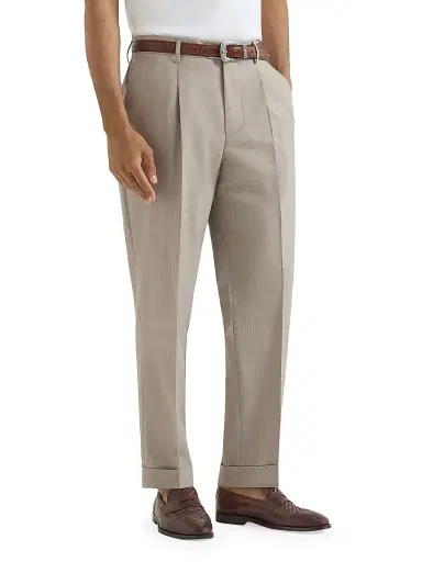Brunello Cucinelli Men's Virgin Wool Fresco Trousers with Pleats | Thumbnail 2