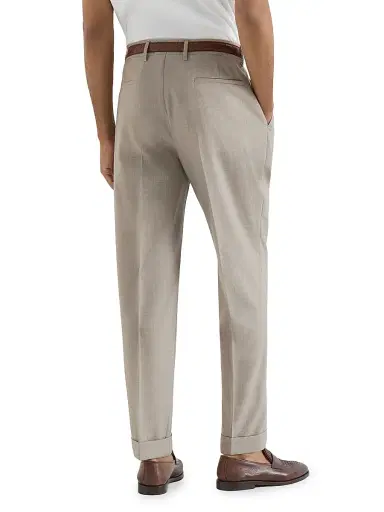Brunello Cucinelli Men's Virgin Wool Fresco Trousers with Pleats | Thumbnail 4