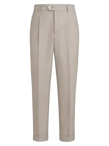 Brunello Cucinelli Men's Virgin Wool Fresco Trousers with Pleats | Thumbnail 1
