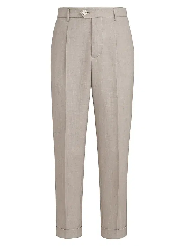 Brunello Cucinelli Men's Virgin Wool Fresco Trousers with Pleats