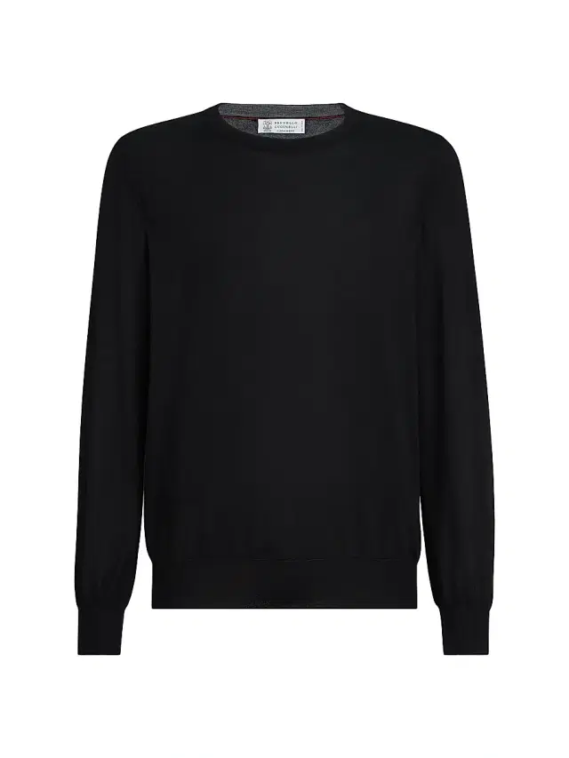 Brunello Cucinelli Men's Cashmere and Silk Lightweight Sweater - Black - Size 34