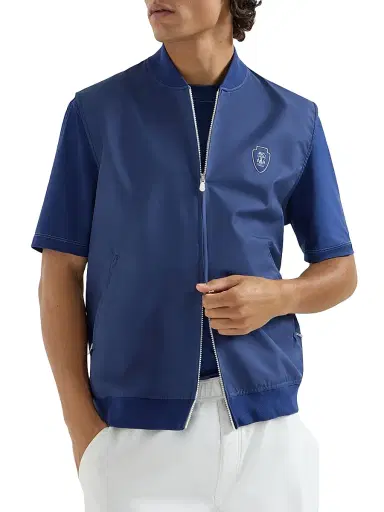 Brunello Cucinelli Men's Nylon Vest with Logo - Avio Blue - Size XXS | Thumbnail 2