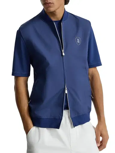 Brunello Cucinelli Men's Nylon Vest with Logo - Avio Blue - Size XXS | Thumbnail 4