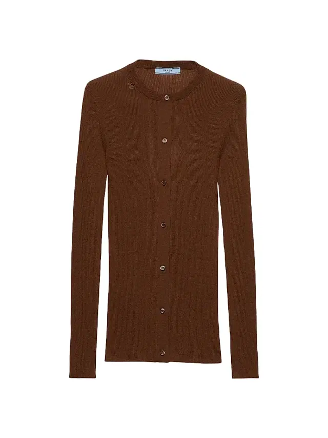 Women's Ribbed Knit Wool Cardigan - Brown