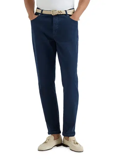 Brunello Cucinelli Men's Lightweight Denim Traditional Fit Five Pocket Jeans - Navy Blue | Thumbnail 2 Brunello Cucinelli Men's Lightweight Denim Traditional Fit Five Pocket Jeans - Navy Blue | Thumbnail 2