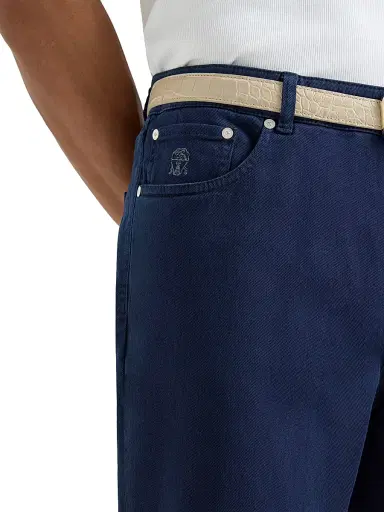 Brunello Cucinelli Men's Lightweight Denim Traditional Fit Five Pocket Jeans - Navy Blue | Thumbnail 4 Brunello Cucinelli Men's Lightweight Denim Traditional Fit Five Pocket Jeans - Navy Blue | Thumbnail 4