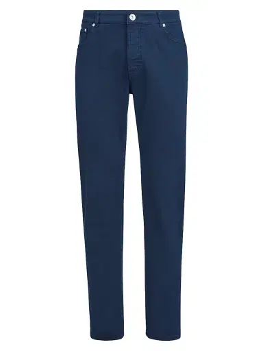 Brunello Cucinelli Men's Lightweight Denim Traditional Fit Five Pocket Jeans - Navy Blue | Thumbnail 1 Brunello Cucinelli Men's Lightweight Denim Traditional Fit Five Pocket Jeans - Navy Blue | Thumbnail 1