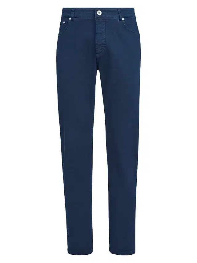 Brunello Cucinelli Men's Lightweight Denim Traditional Fit Five Pocket Jeans - Navy Blue
