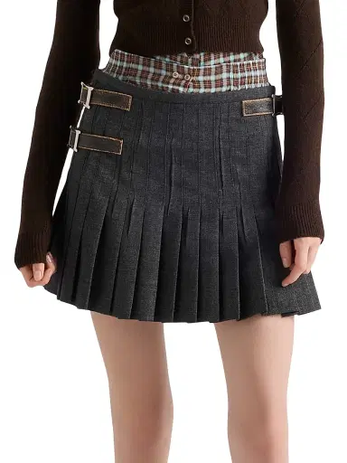 Prada Women's Pleated Rush Stitch Wool Mini Skirt - Grey | Thumbnail 2