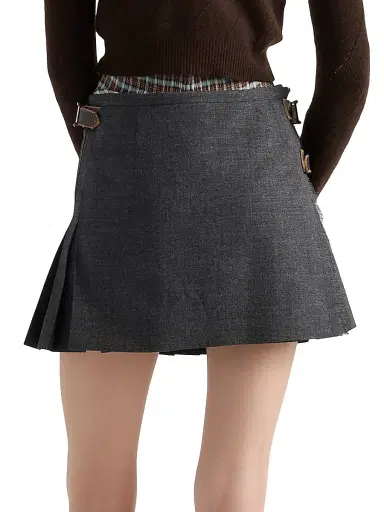 Prada Women's Pleated Rush Stitch Wool Mini Skirt - Grey | Thumbnail 3
