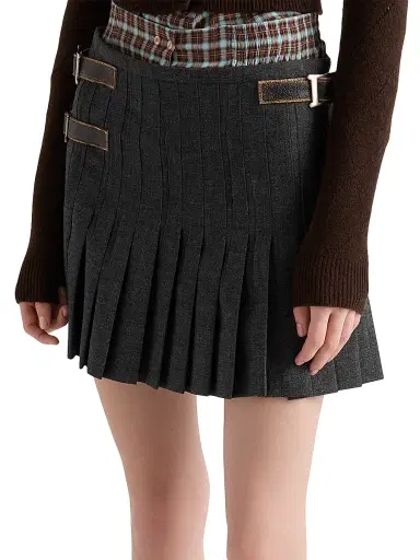 Prada Women's Pleated Rush Stitch Wool Mini Skirt - Grey | Thumbnail 4