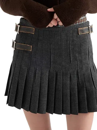 Prada Women's Pleated Rush Stitch Wool Mini Skirt - Grey | Thumbnail 5