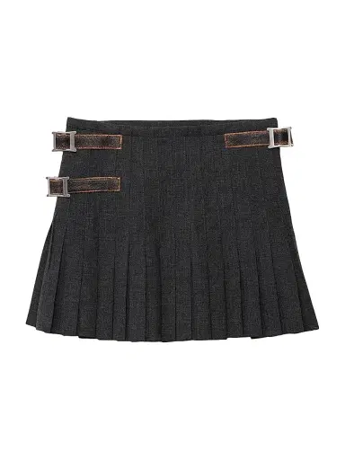 Prada Women's Pleated Rush Stitch Wool Mini Skirt - Grey | Thumbnail 1