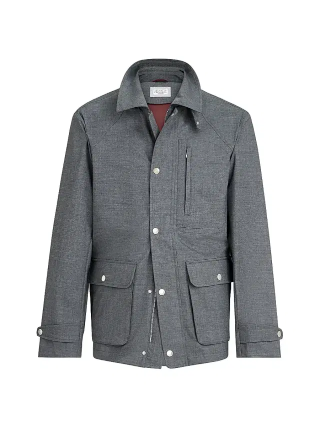 Brunello Cucinelli Men's Bonded Virgin Wool Fresco Unlined Field Jacket - Grey
