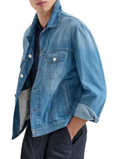 Brunello Cucinelli Men's Lightweight Old Denim Four Pocket Jacket | Thumbnail 5 Brunello Cucinelli Men's Lightweight Old Denim Four Pocket Jacket | Thumbnail 5
