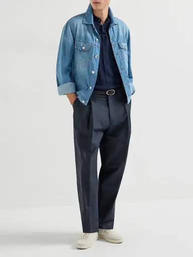 Brunello Cucinelli Men's Lightweight Old Denim Four Pocket Jacket | Thumbnail 6 Brunello Cucinelli Men's Lightweight Old Denim Four Pocket Jacket | Thumbnail 6