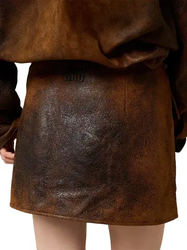 Miu Miu Women's Waxed Suede Leather Mini-Skirt - Brown - Size 2 | Thumbnail 4 Miu Miu Women's Waxed Suede Leather Mini-Skirt - Brown - Size 2 | Thumbnail 4