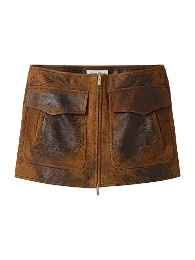 Miu Miu Women's Waxed Suede Leather Mini-Skirt - Brown - Size 2 | Thumbnail 1 Miu Miu Women's Waxed Suede Leather Mini-Skirt - Brown - Size 2 | Thumbnail 1