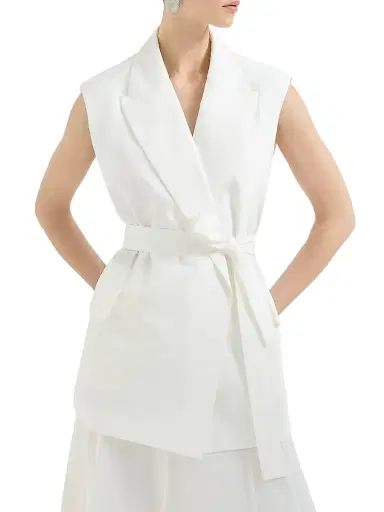 Brunello Cucinelli Women's Techno Cotton Poplin Belted Vest with Monili | Thumbnail 2 Brunello Cucinelli Women's Techno Cotton Poplin Belted Vest with Monili | Thumbnail 2