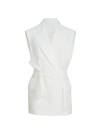 Brunello Cucinelli Women's Techno Cotton Poplin Belted Vest with Monili | Thumbnail 1 Brunello Cucinelli Women's Techno Cotton Poplin Belted Vest with Monili | Thumbnail 1