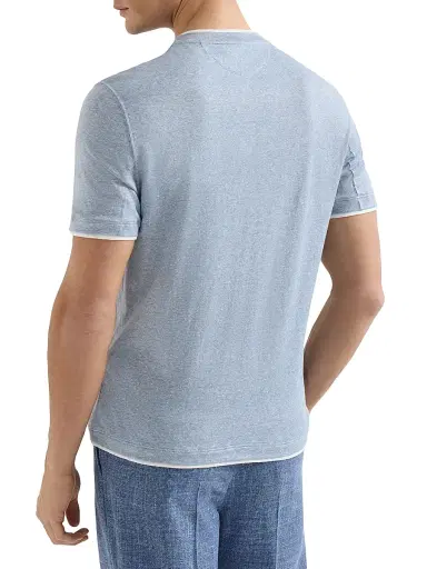 Brunello Cucinelli Men's Linen and Cotton Jersey Crew Neck T-Shirt with Faux Layering | Thumbnail 3