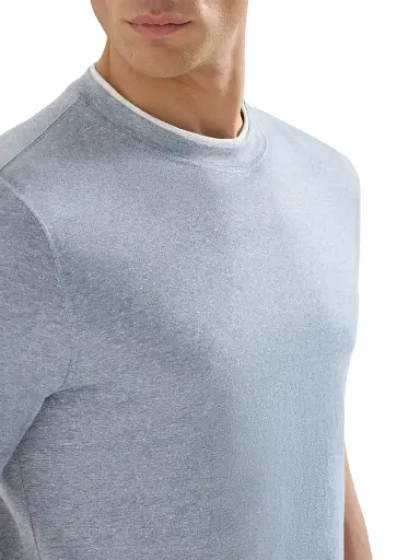 Brunello Cucinelli Men's Linen and Cotton Jersey Crew Neck T-Shirt with Faux Layering | Thumbnail 5