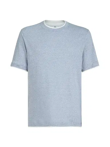 Brunello Cucinelli Men's Linen and Cotton Jersey Crew Neck T-Shirt with Faux Layering | Thumbnail 1