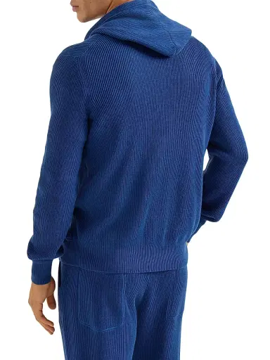 Brunello Cucinelli Men's Cotton English Rib Knit Hooded Sweatshirt with Logo and Zipper | Thumbnail 3