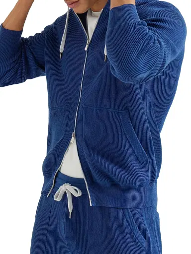 Brunello Cucinelli Men's Cotton English Rib Knit Hooded Sweatshirt with Logo and Zipper | Thumbnail 4