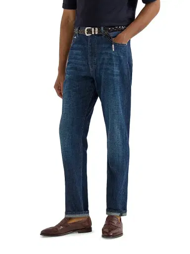 Brunello Cucinelli Men's Lightweight Old Denim Iconic Fit Five Pocket Jeans | Thumbnail 2 Brunello Cucinelli Men's Lightweight Old Denim Iconic Fit Five Pocket Jeans | Thumbnail 2