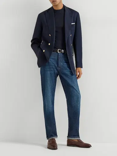 Brunello Cucinelli Men's Lightweight Old Denim Iconic Fit Five Pocket Jeans | Thumbnail 6 Brunello Cucinelli Men's Lightweight Old Denim Iconic Fit Five Pocket Jeans | Thumbnail 6