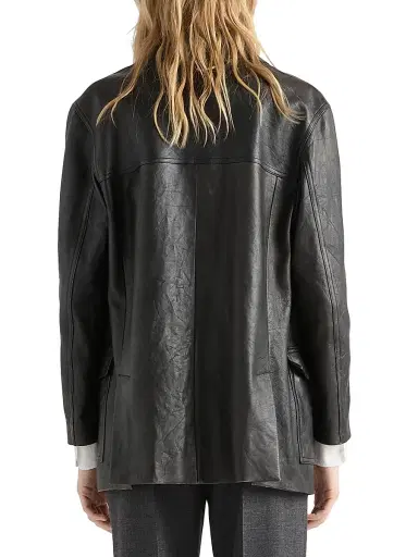 Prada Women's Double-Breasted Nappa Leather Caban Jacket - Black | Thumbnail 3 Prada Women's Double-Breasted Nappa Leather Caban Jacket - Black | Thumbnail 3