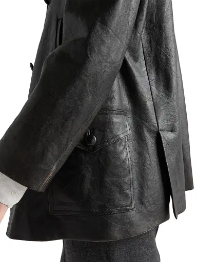 Prada Women's Double-Breasted Nappa Leather Caban Jacket - Black | Thumbnail 4 Prada Women's Double-Breasted Nappa Leather Caban Jacket - Black | Thumbnail 4
