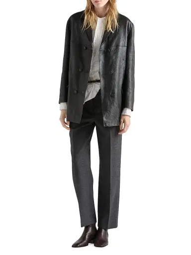 Prada Women's Double-Breasted Nappa Leather Caban Jacket - Black | Thumbnail 6 Prada Women's Double-Breasted Nappa Leather Caban Jacket - Black | Thumbnail 6