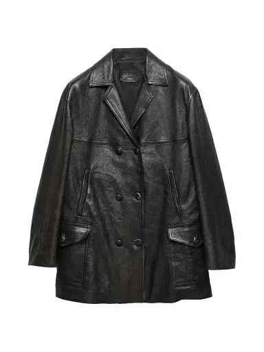 Prada Women's Double-Breasted Nappa Leather Caban Jacket - Black | Thumbnail 1 Prada Women's Double-Breasted Nappa Leather Caban Jacket - Black | Thumbnail 1