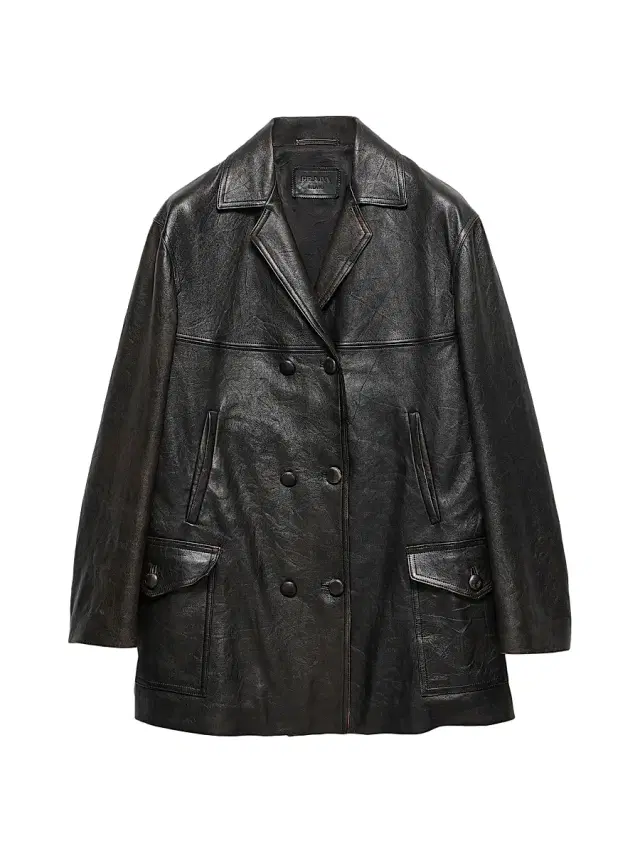 Women's Double-Breasted Nappa Leather Caban Jacket - Black
