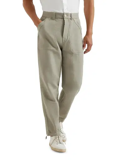Brunello Cucinelli Men's Linen and Cotton Drill Trousers with Patch Pockets and Drawstring | Thumbnail 2 Brunello Cucinelli Men's Linen and Cotton Drill Trousers with Patch Pockets and Drawstring | Thumbnail 2