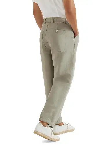 Brunello Cucinelli Men's Linen and Cotton Drill Trousers with Patch Pockets and Drawstring | Thumbnail 3 Brunello Cucinelli Men's Linen and Cotton Drill Trousers with Patch Pockets and Drawstring | Thumbnail 3