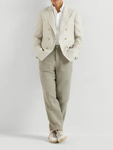 Brunello Cucinelli Men's Linen and Cotton Drill Trousers with Patch Pockets and Drawstring | Thumbnail 6 Brunello Cucinelli Men's Linen and Cotton Drill Trousers with Patch Pockets and Drawstring | Thumbnail 6