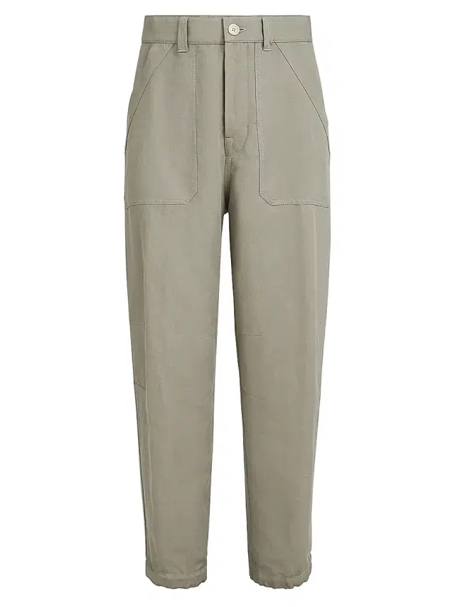 Brunello Cucinelli Men's Linen and Cotton Drill Trousers with Patch Pockets and Drawstring