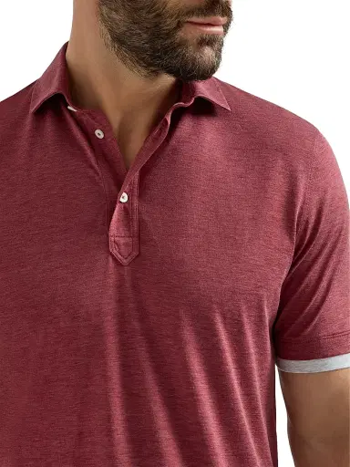 Brunello Cucinelli Men's Silk and Cotton Jersey Polo with Shirt Style Collar - Coral | Thumbnail 4