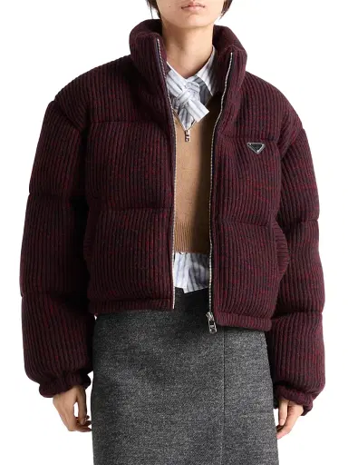 Prada Women's Cropped Cashmere and Wool Down Jacket - Brown - Size 10 | Thumbnail 2