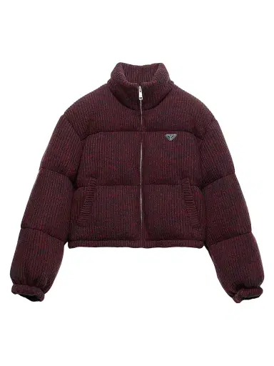 Prada Women's Cropped Cashmere and Wool Down Jacket - Brown - Size 10 | Thumbnail 1