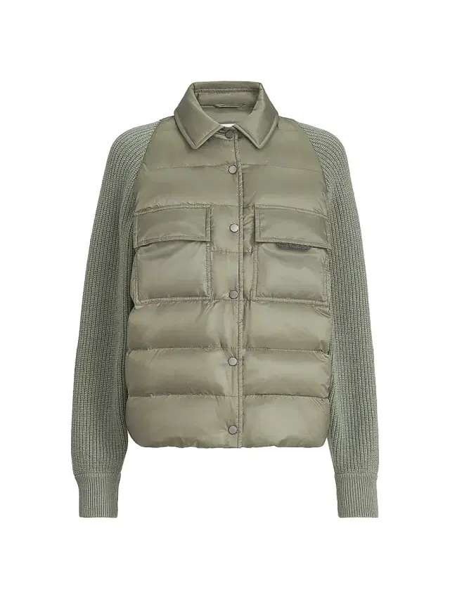 Brunello Cucinelli Women's Water Resistant Matte Nylon Down Jacket - Green