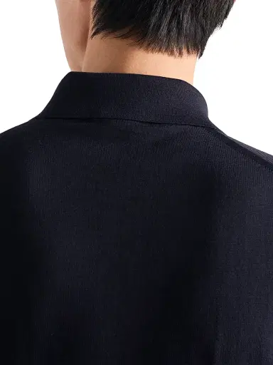 Prada Men's Worsted Wool Polo Shirt - Blue - Size 48 | Thumbnail 6