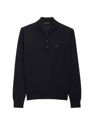 Prada Men's Worsted Wool Polo Shirt - Blue - Size 48 | Thumbnail 1
