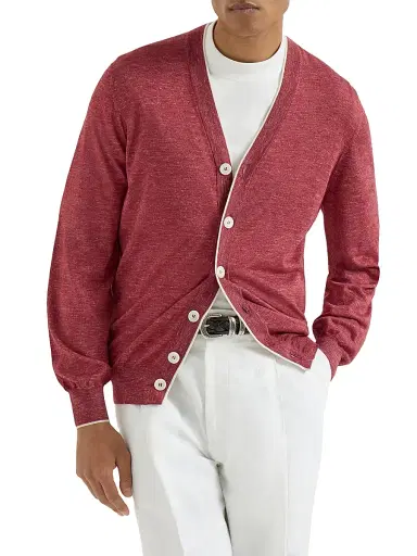 Brunello Cucinelli Men's Cashmere, Silk and Hemp Lightweight Cardigan | Thumbnail 2