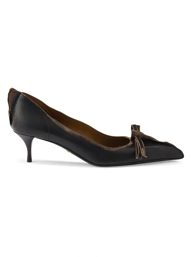 Prada Women's Antiqued Leather Pumps - Black