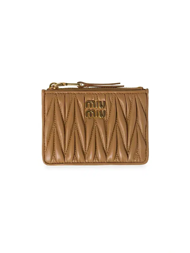 Women's Matelassé Nappa Leather Card Holder - Brown