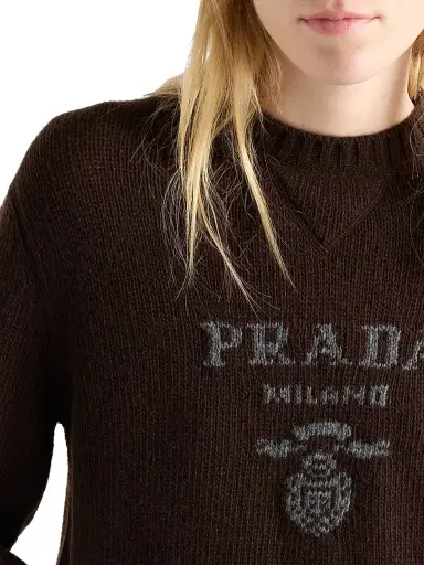 Prada Women's Cashmere and Wool Crew-Neck Sweater - Dark Brown - Size 8 | Thumbnail 5 Prada Women's Cashmere and Wool Crew-Neck Sweater - Dark Brown - Size 8 | Thumbnail 5